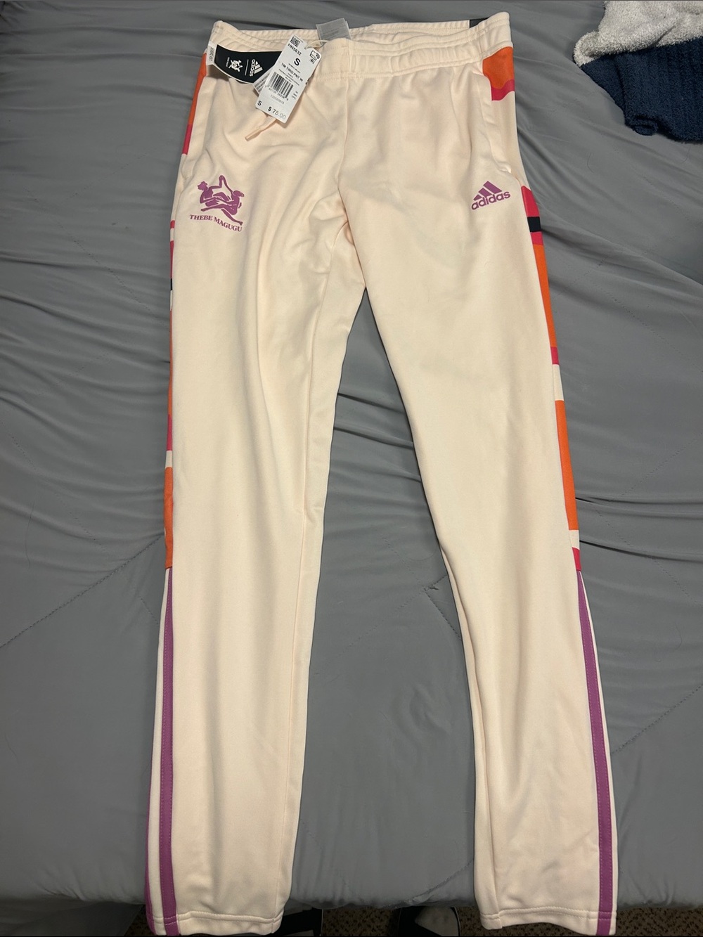 adidas Cream Track Pants with Pink & Purple Accents